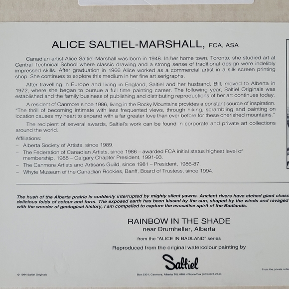 Canadian Artist Alice Saltiel-Marshall  Hand Signed Print "Rainbow in the Shade" - Picture 5 of 9